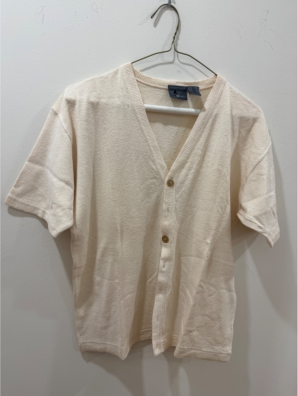Lizwear Women's Beige Short Sleeve Silk Cotton Blend Cardigan Size S
